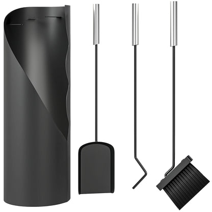 4 Pieces Fireplace Tools Set, Metal Fireplace Accessories Fireside Companion Set with Broom, Shovel, Poker and Bucket, Black