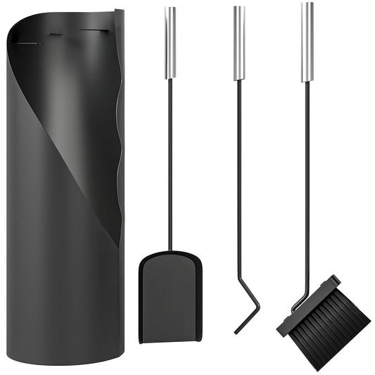 4 Pieces Fireplace Tools Set, Metal Fireplace Accessories Fireside Companion Set with Broom, Shovel, Poker and Bucket, Black