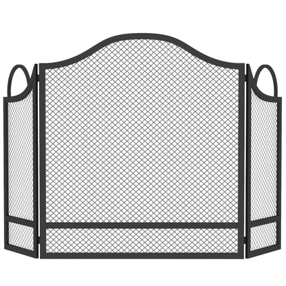 Floral 3-Panel Folding Fireplace Screen for Protection, Black