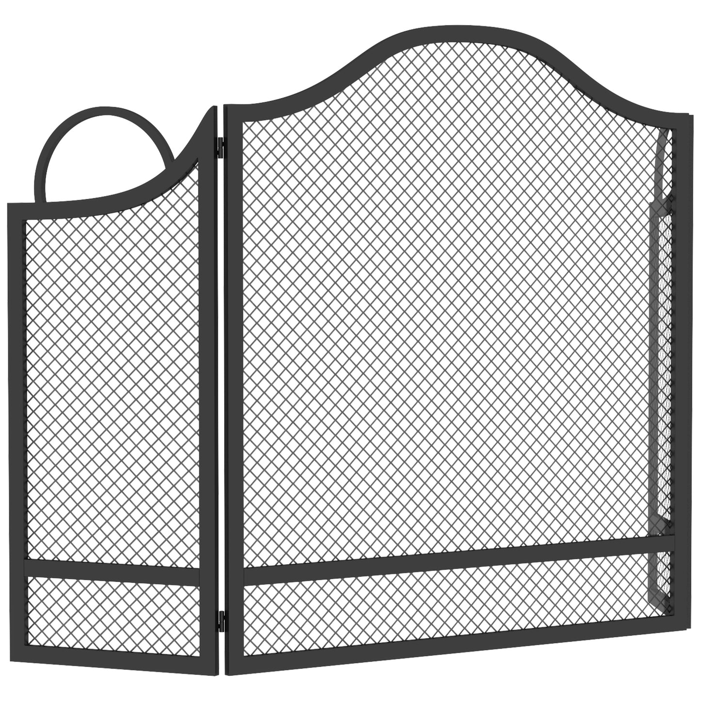 Floral 3-Panel Folding Fireplace Screen for Protection, Black
