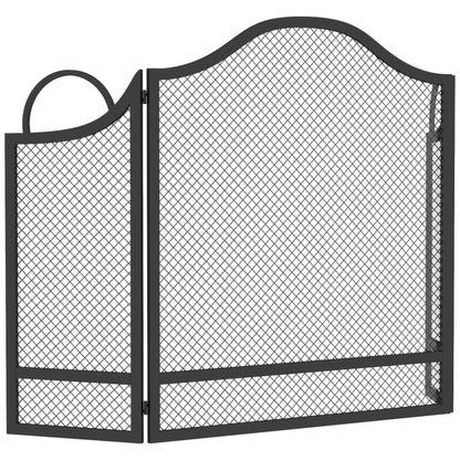 Floral 3-Panel Folding Fireplace Screen for Protection, Black