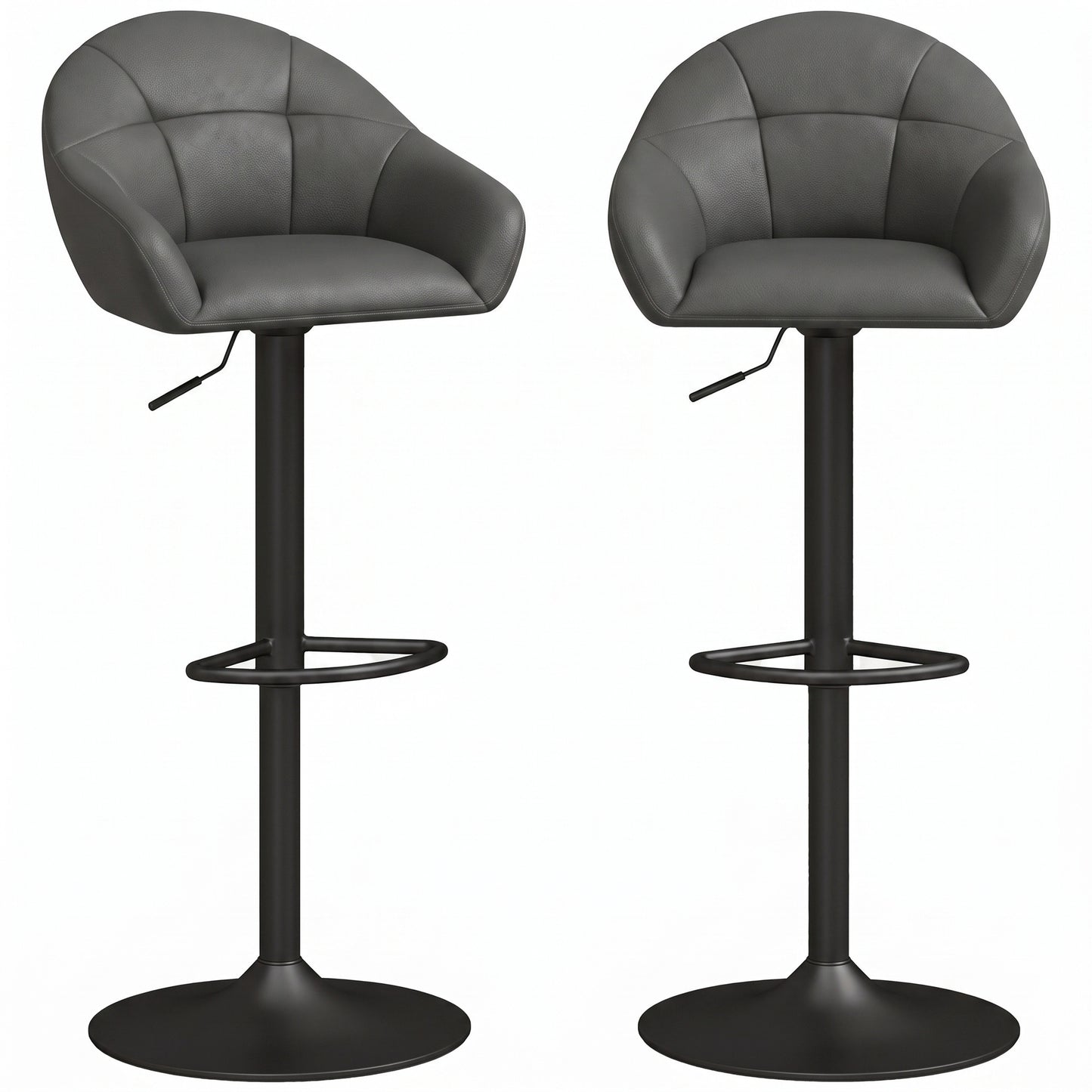 Bar Stools Adjustable Height Backrest Set of 2, Grey