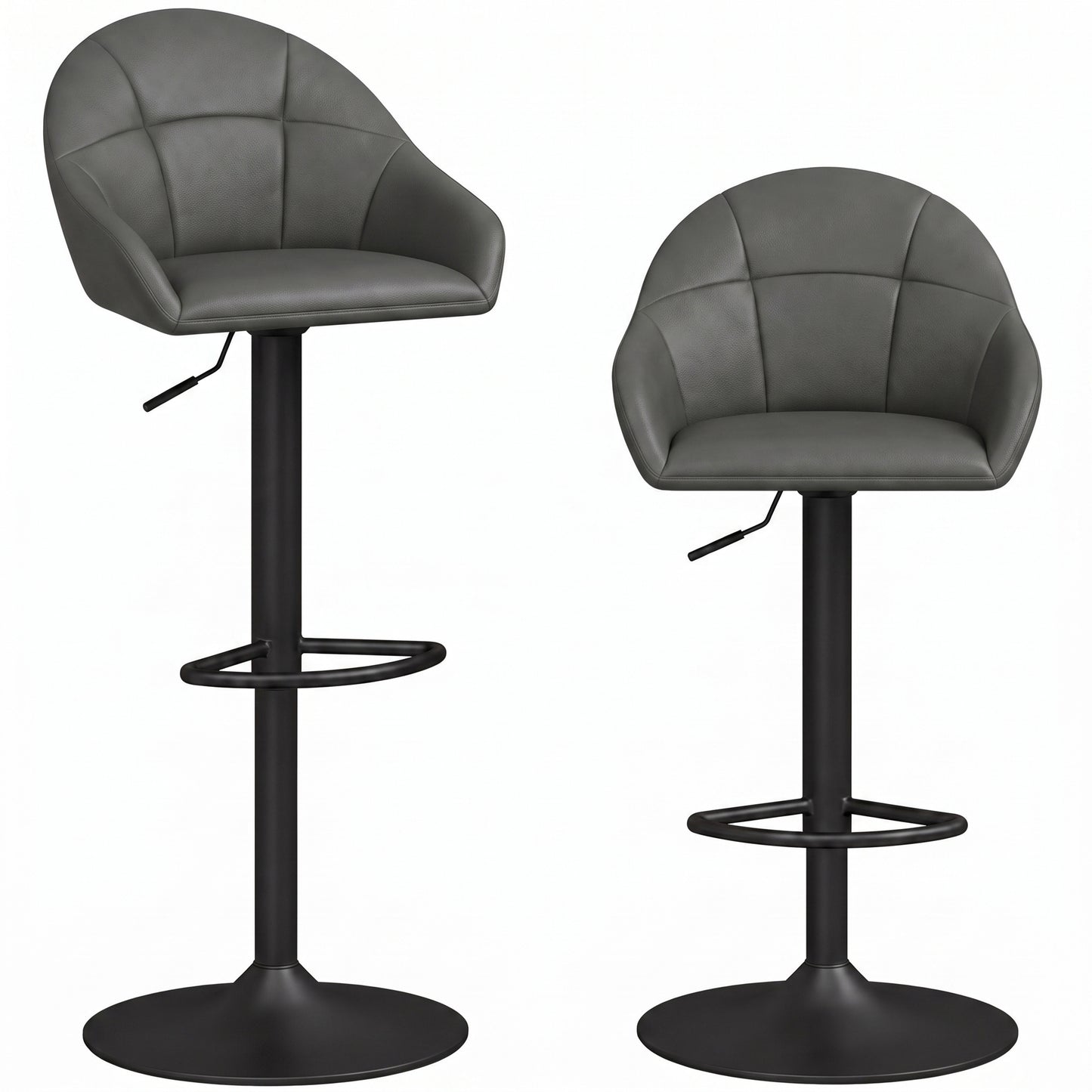 Bar Stools Adjustable Height Backrest Set of 2, Grey