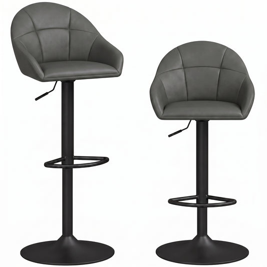 Bar Stools Adjustable Height Backrest Set of 2, Grey