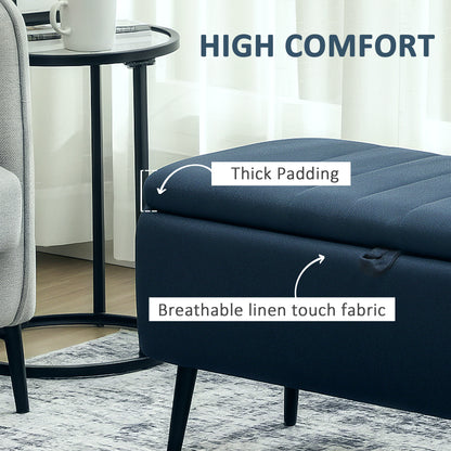 Storage Ottoman Bench, Linen Fabric Footstool with Steel Legs Blue