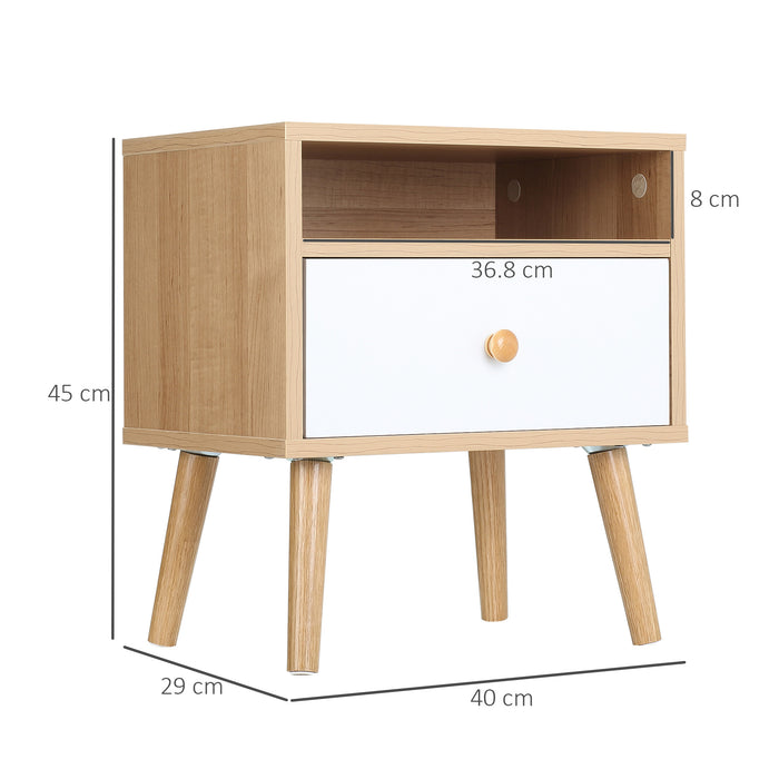 Bedside Table, Bedside Cabinet with Drawer and Shelf, Modern Nightstand, End Table for Living Room, Bedroom, Natural