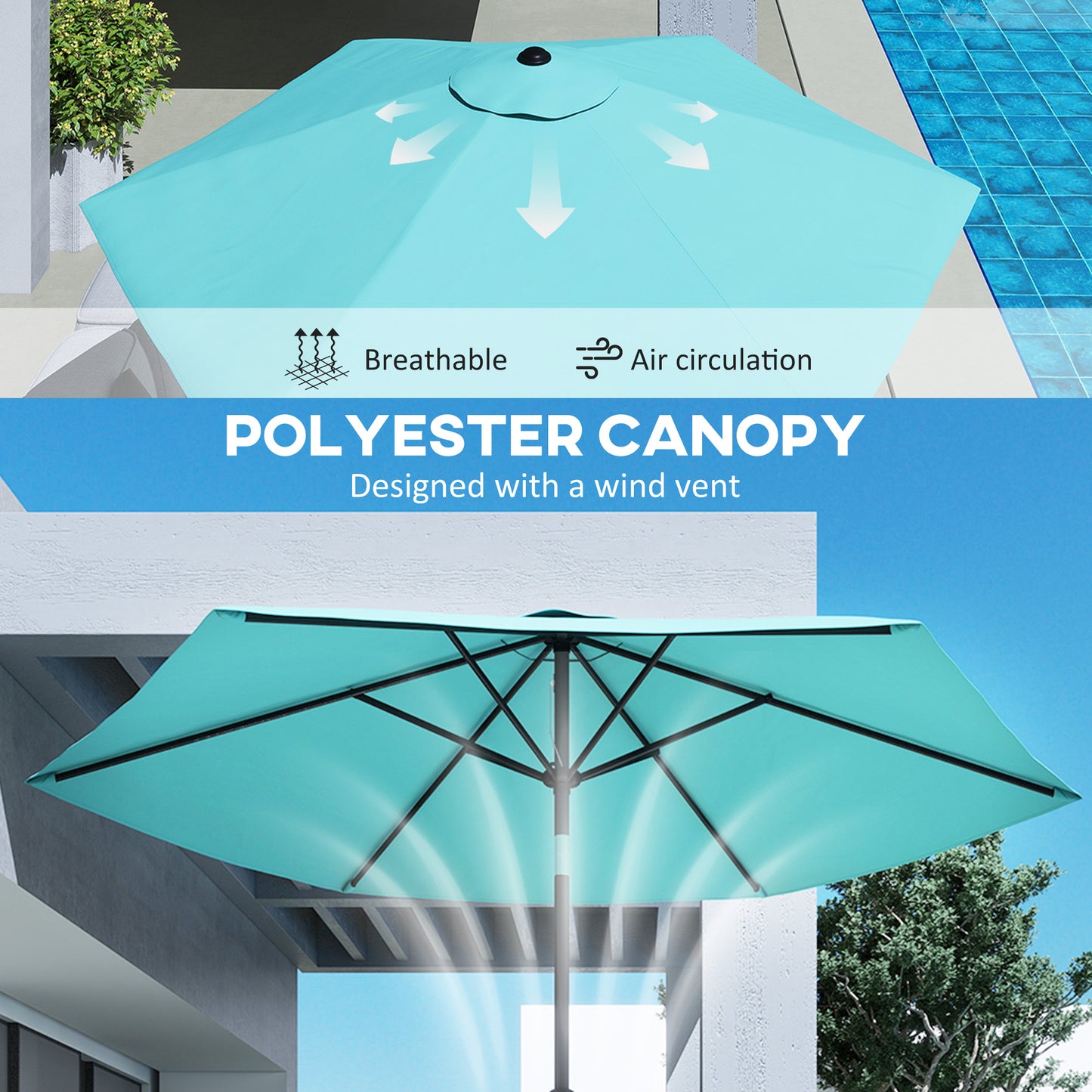 2.6M Garden Parasol Umbrella with Aluminium Pole, Tilt, Turquoise