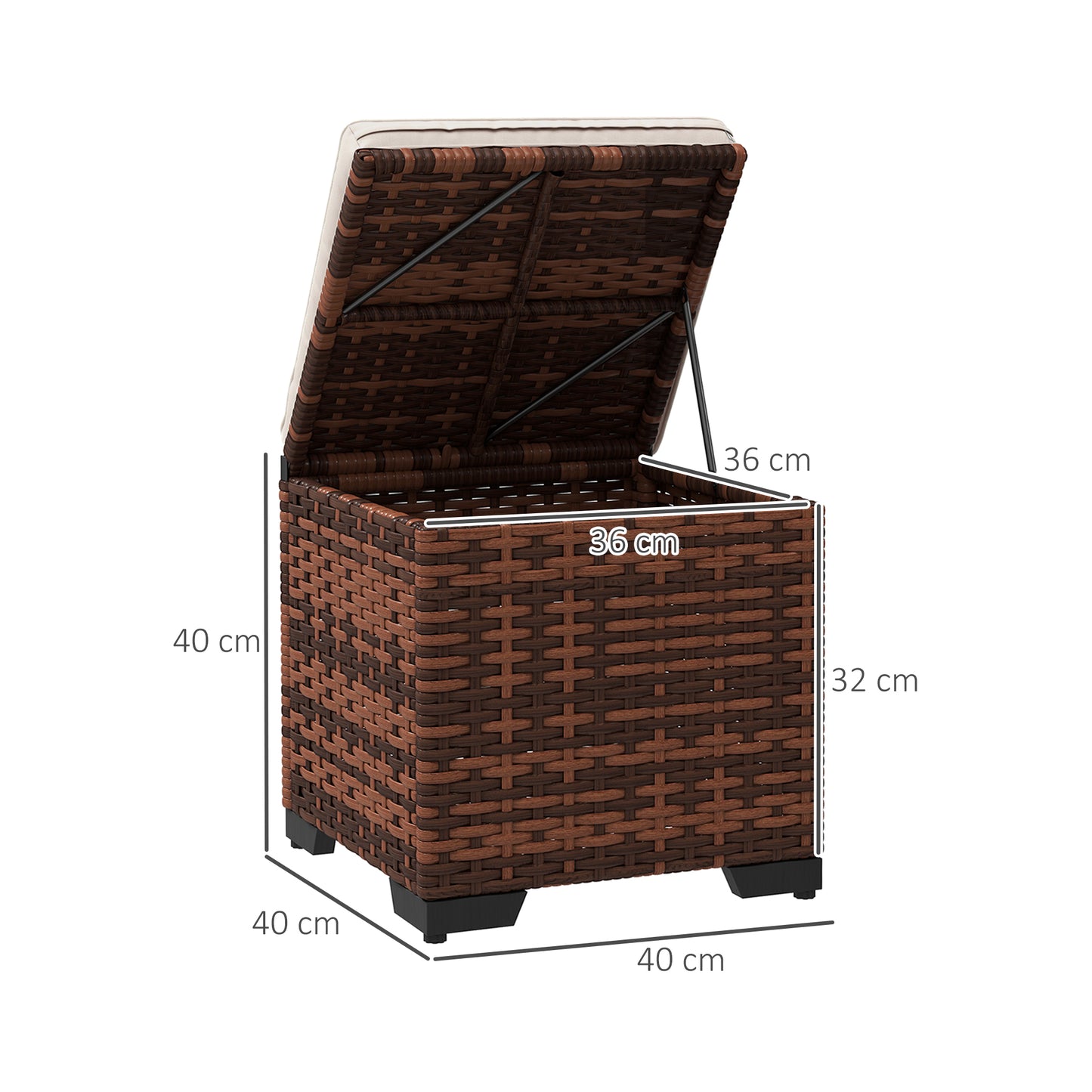 Set of 2 Rattan Footstool, Storage Ottoman w/ Cushions, Beige