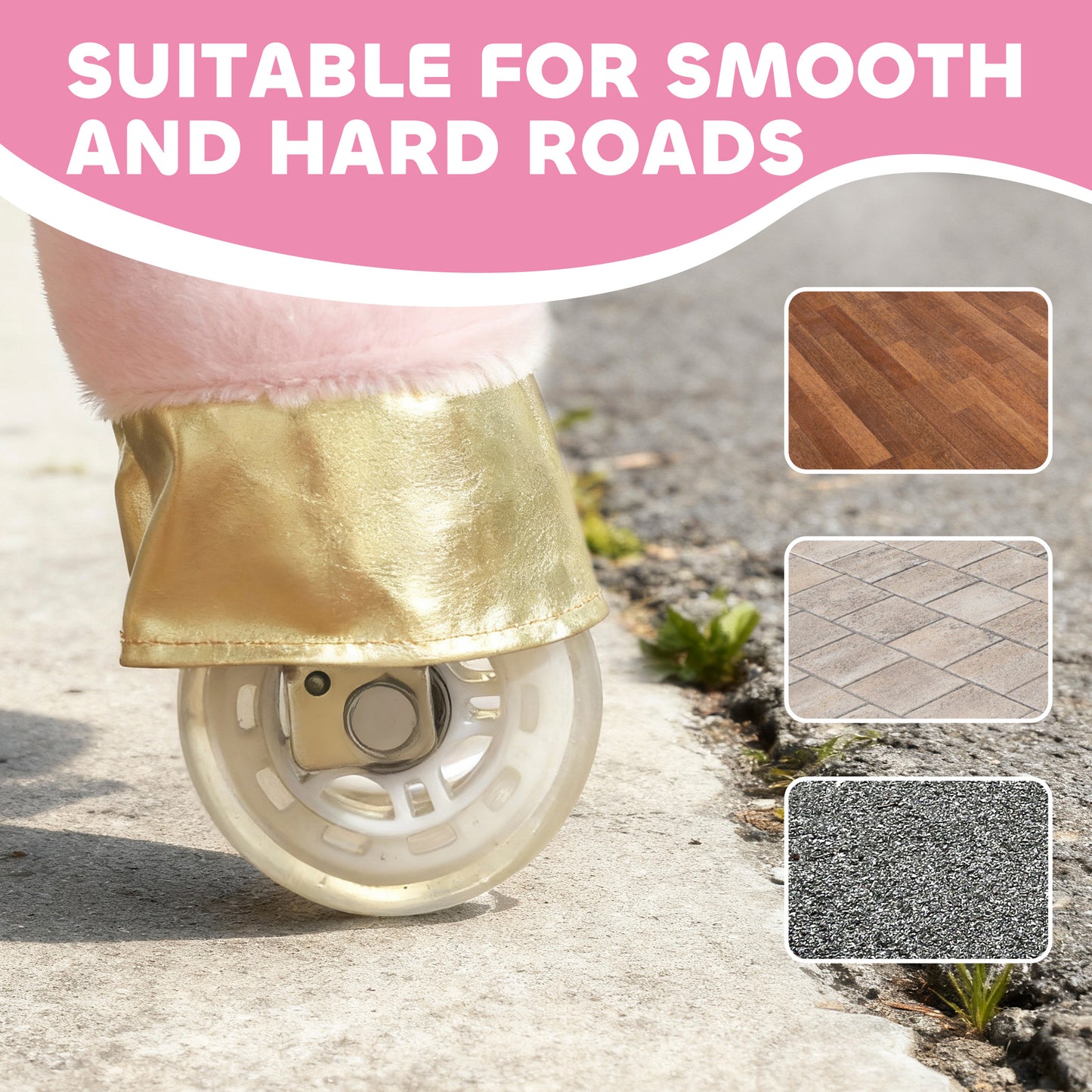 Kids Rocking Horse, Plush Ride On Unicorn Toy with Wheels, White