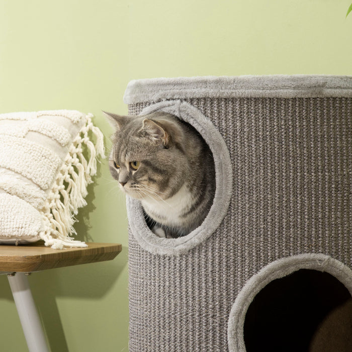 Cat Barrel Kitten Tree Tower for Indoor Cats, Cat Climbing Frame Covered with Sisal, Cosy Platform - Grey