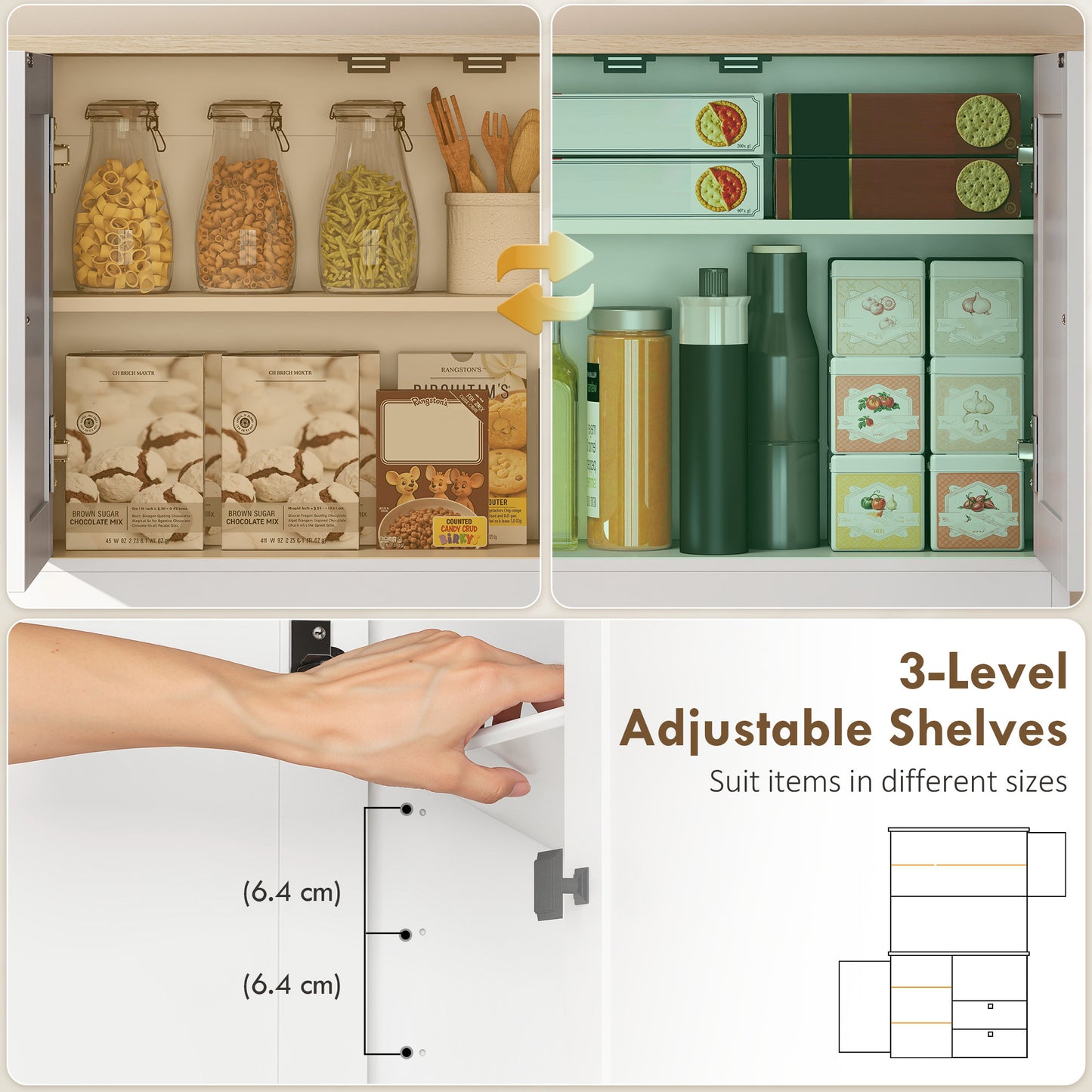 Kitchen Cupboard, Kitchen Cabinet with 2 Cabinets, 2 Drawers, White