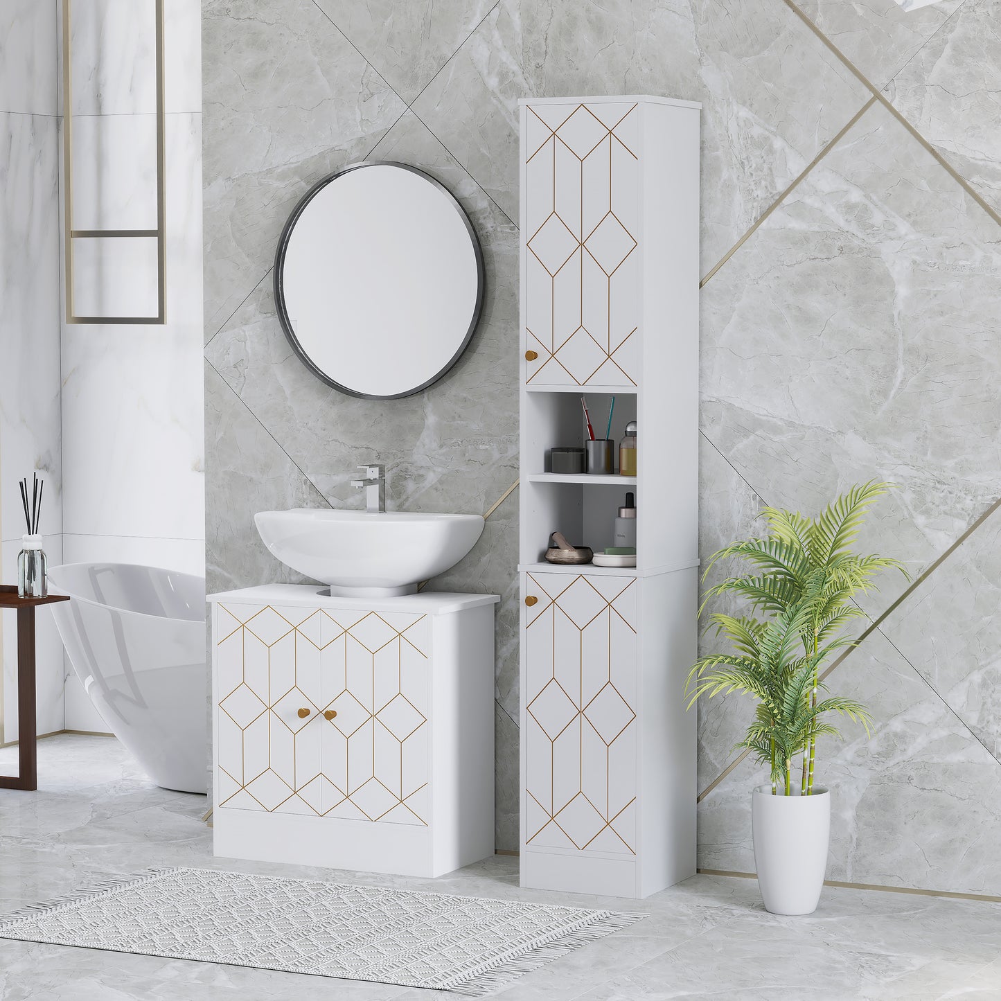 Slim Bathroom Cabinet, Bathroom Storage Cabinet with Doors, White