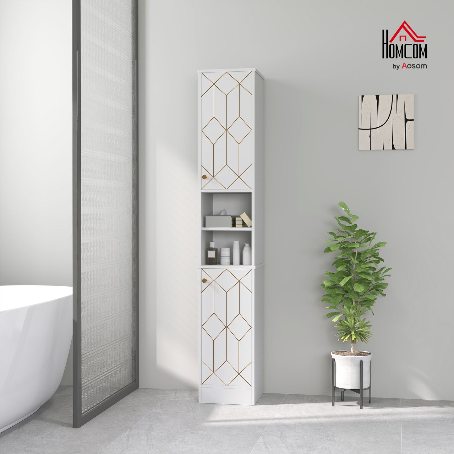 Slim Bathroom Cabinet, Bathroom Storage Cabinet with Doors, White