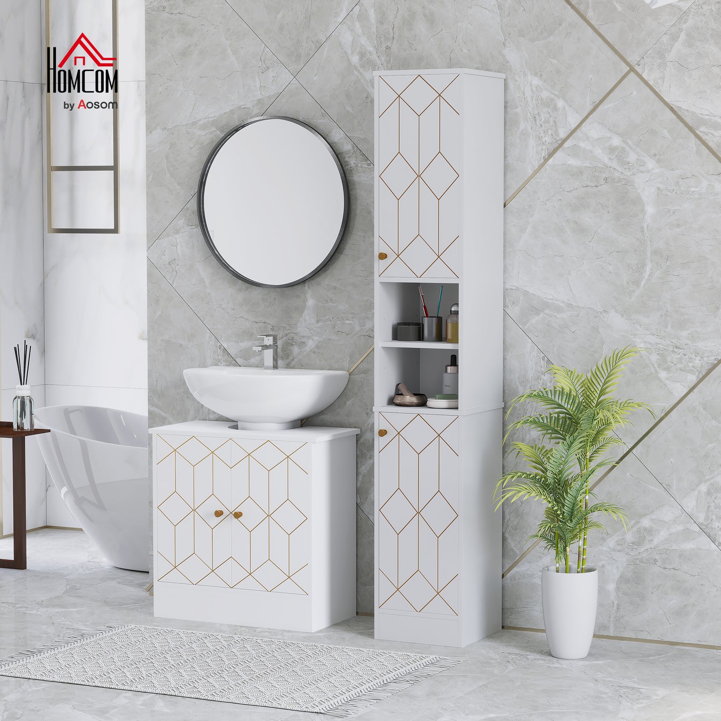 Slim Bathroom Cabinet, Bathroom Storage Cabinet with Doors, White