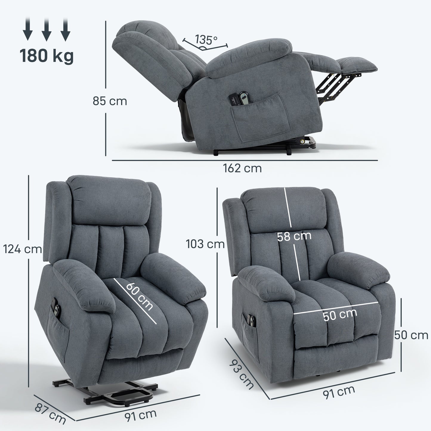 Power Lift Recliner Chair, Lift Chair for Elderly with Massage, Grey