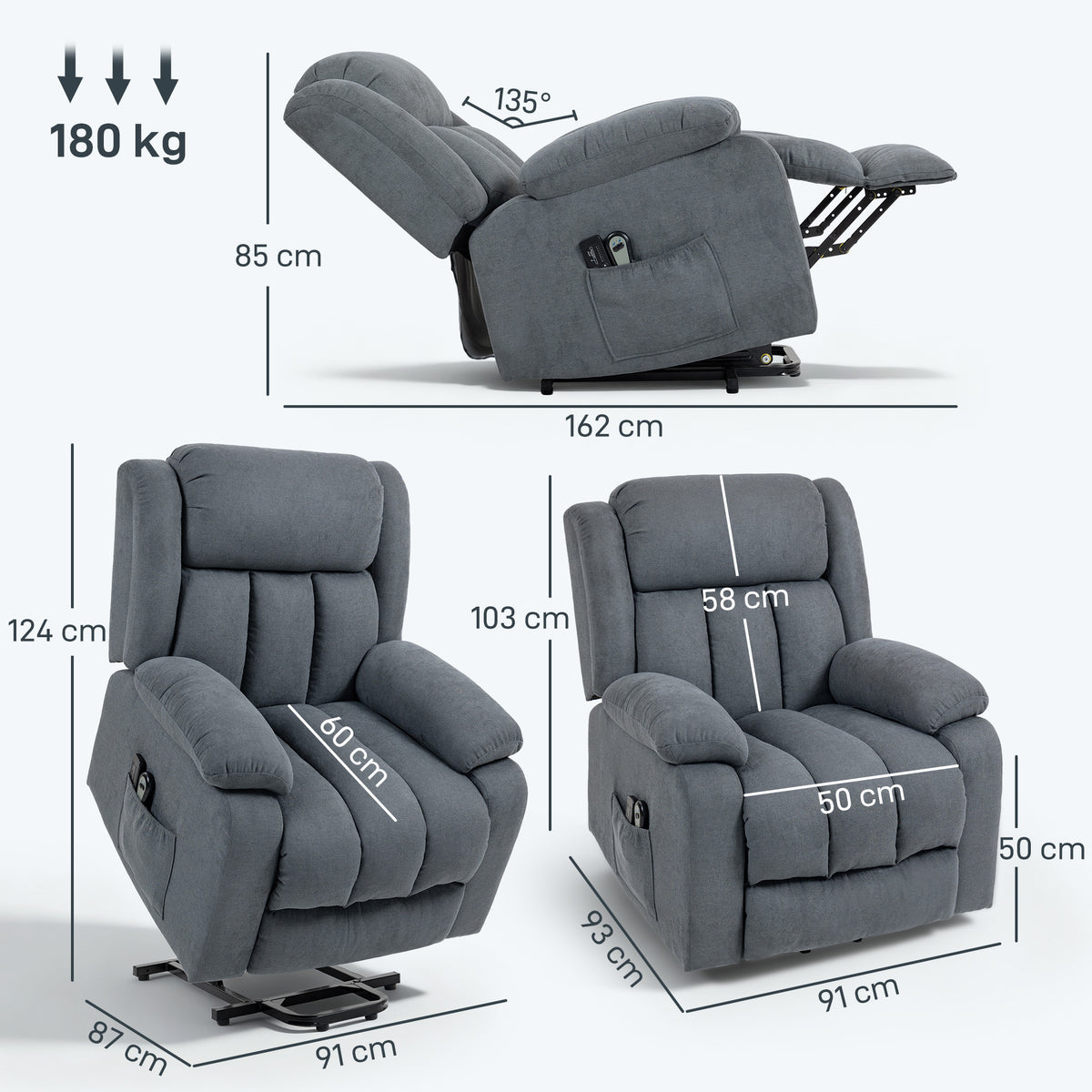 Power Lift Recliner, Lift Chair with Vibration Massage, Grey