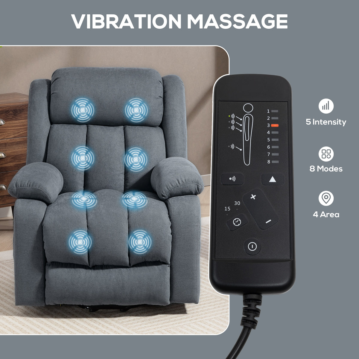 Power Lift Recliner, Lift Chair with Vibration Massage, Grey