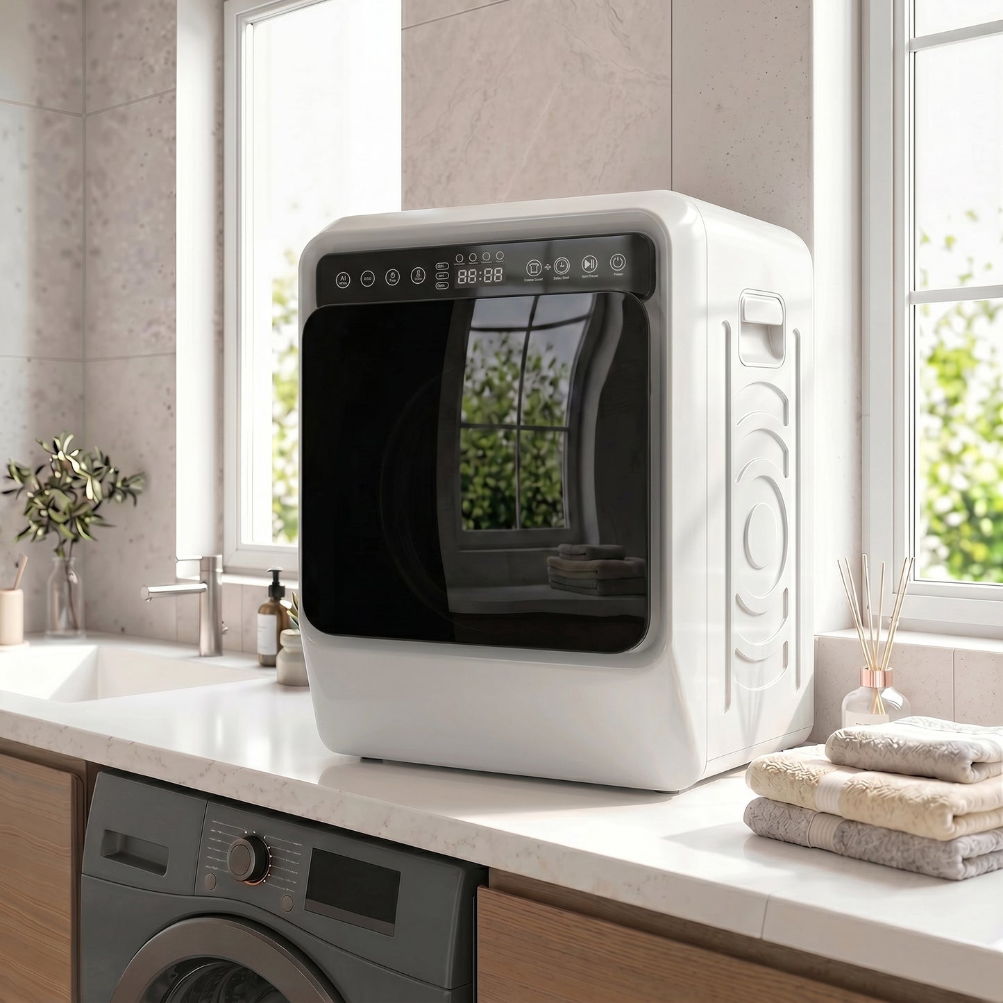 Vented Tumble Dryer, 5kg Wet Laundry/3kg Dry Capacity, 1000W Compact Front Tumble Dryer with Smart Drying, Stainless Steel Tub, Freestanding Stackable Clothes Drying Machine, White