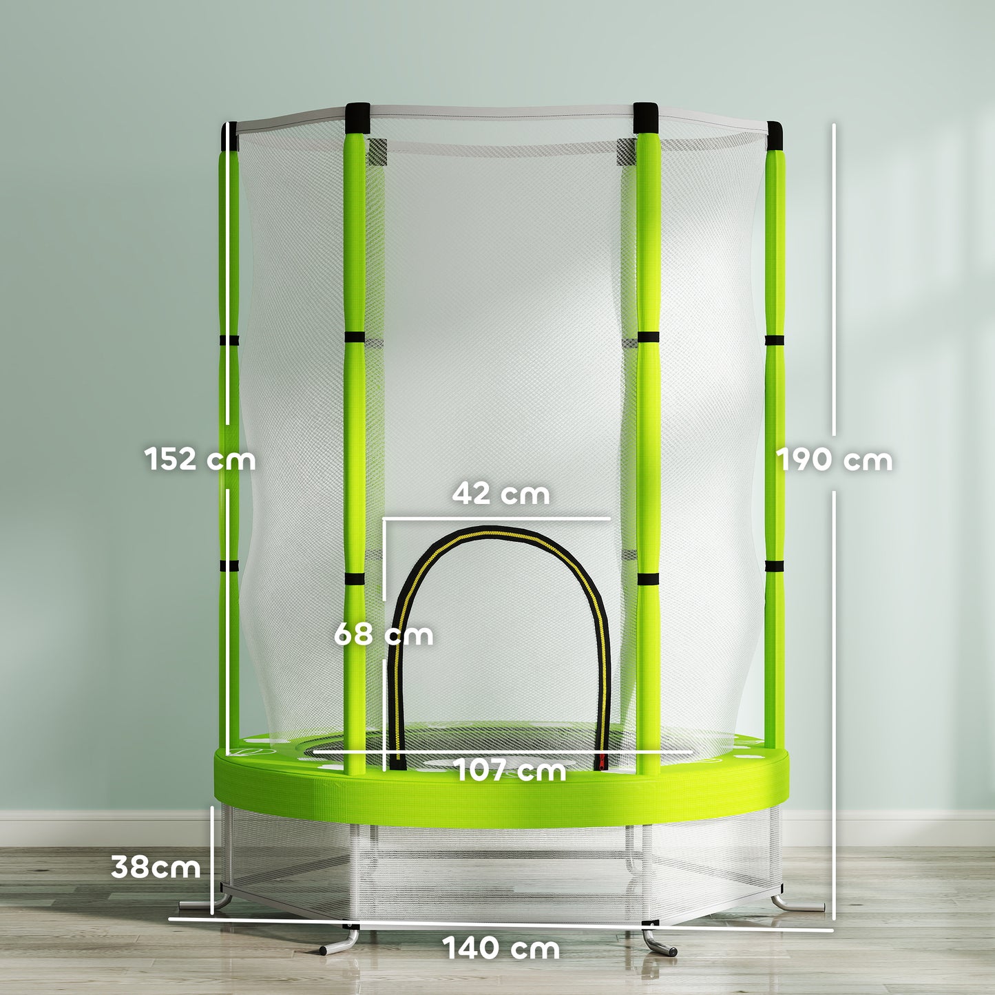 4.6ft Toddler Trampoline w/ Safety Enclosure Net, for Indoor Outdoor Use, Ages 3-6 Years, Green