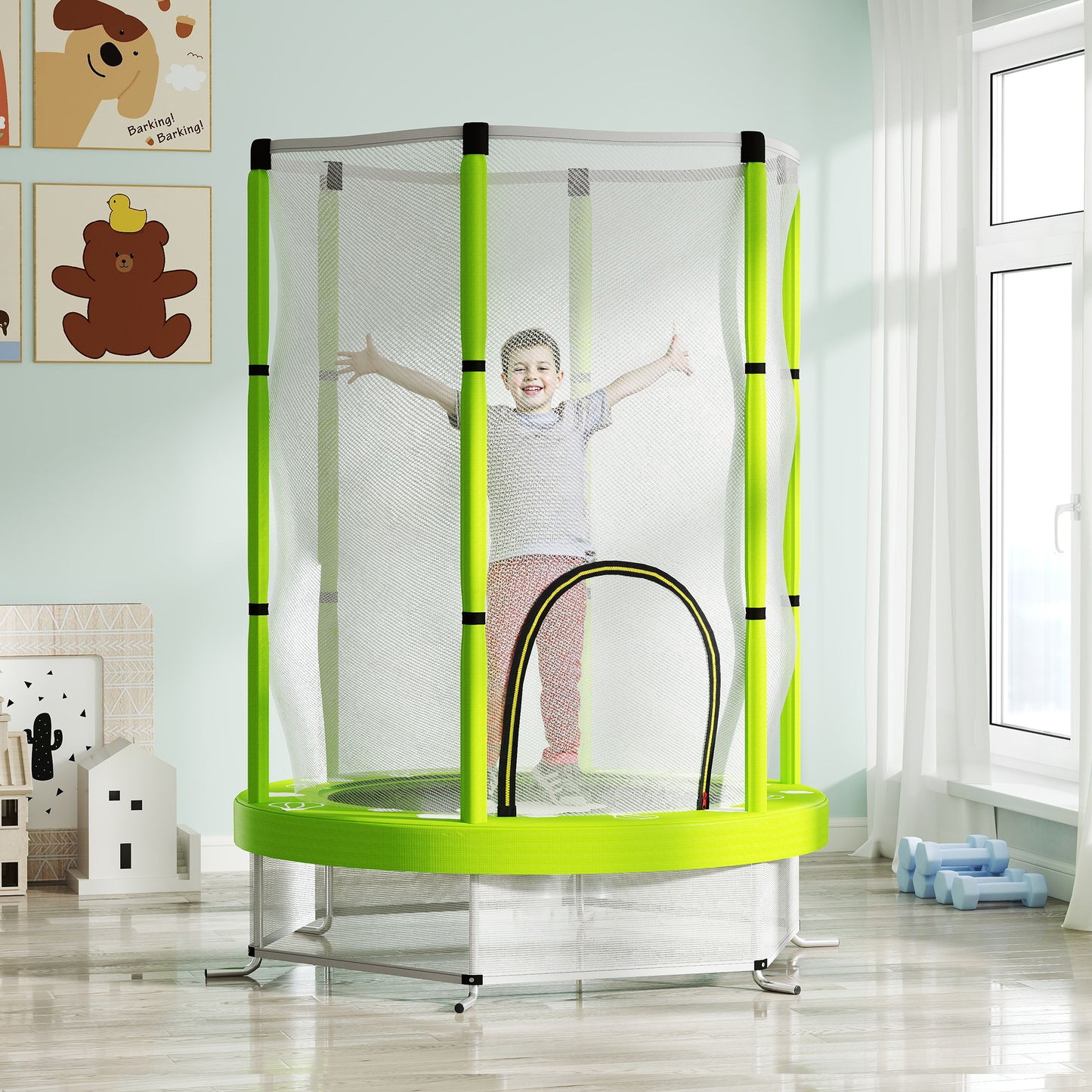 4.6ft Toddler Trampoline w/ Safety Enclosure Net, for Indoor Outdoor Use, Ages 3-6 Years, Green