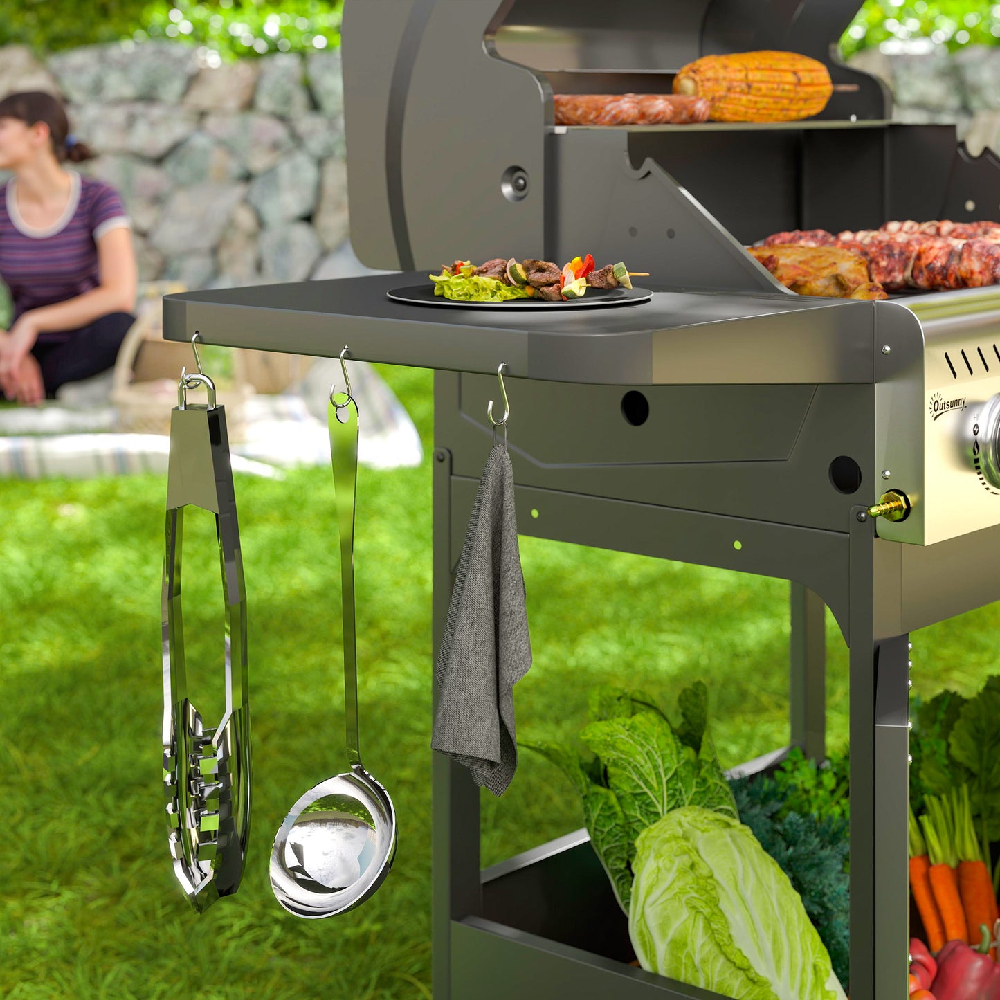 3 Burner Propane Gas BBQ Grill with See-through Lid and Thermometer