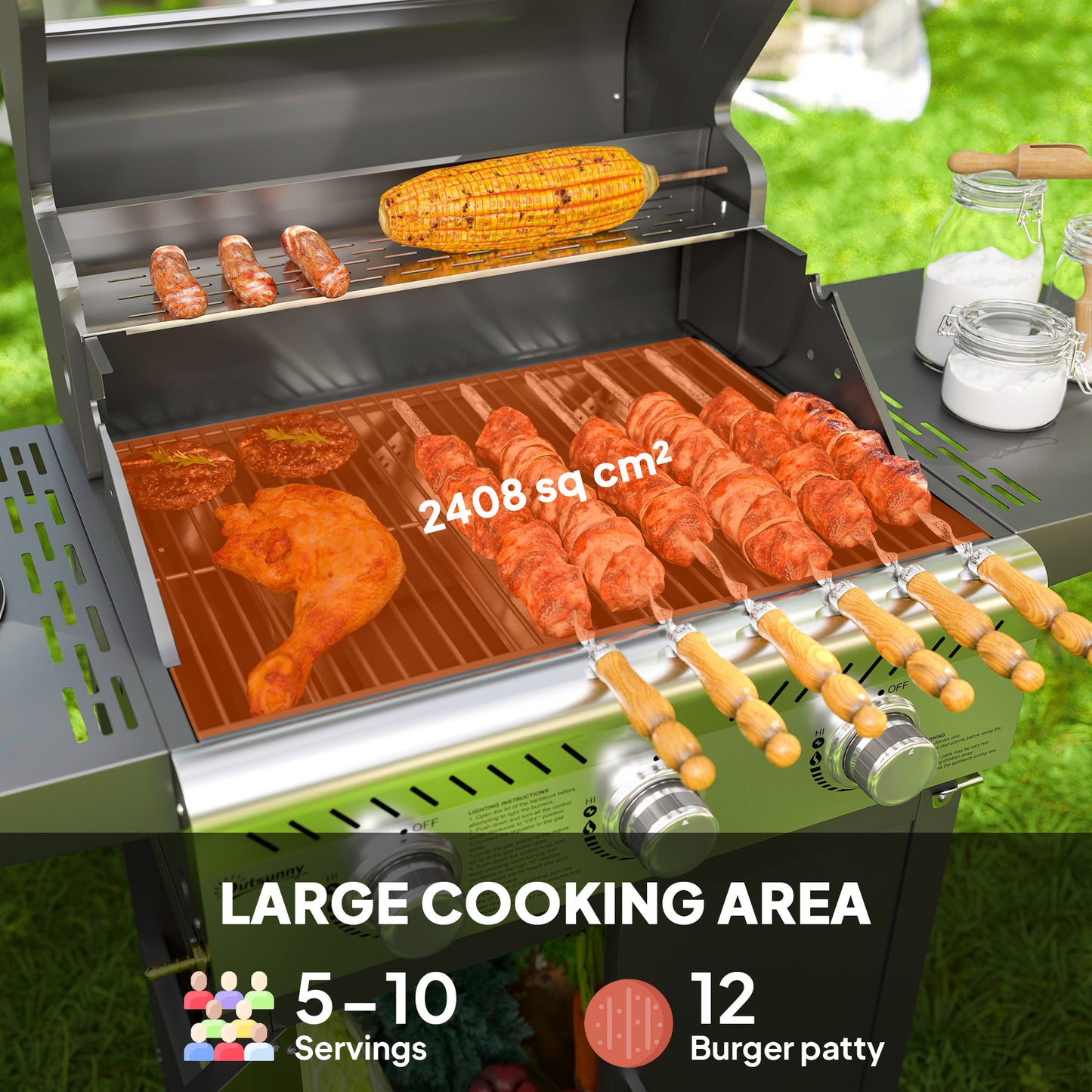 3 Burner Propane Gas BBQ Grill with See-through Lid and Thermometer