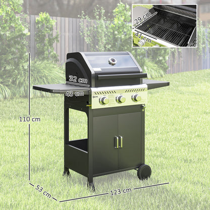 3 Burner Propane Gas BBQ Grill with See-through Lid and Thermometer