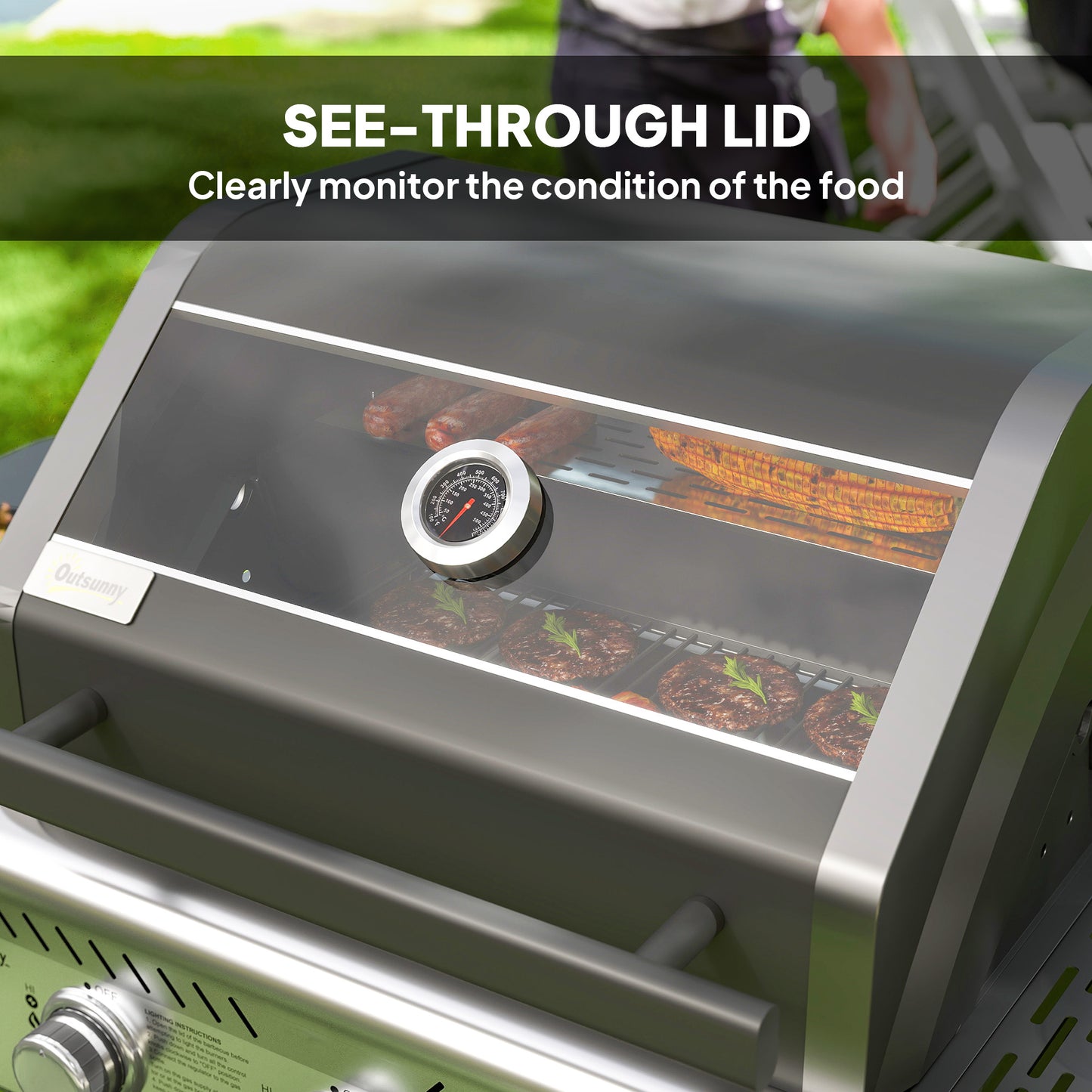 3 Burner Propane Gas BBQ Grill with See-through Lid and Thermometer