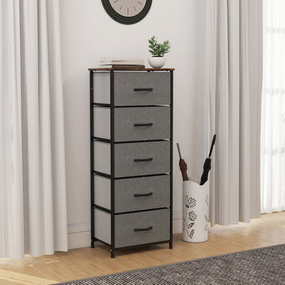5 Drawer Fabric Chest of Drawers with Wooden Top, Rustic Brown