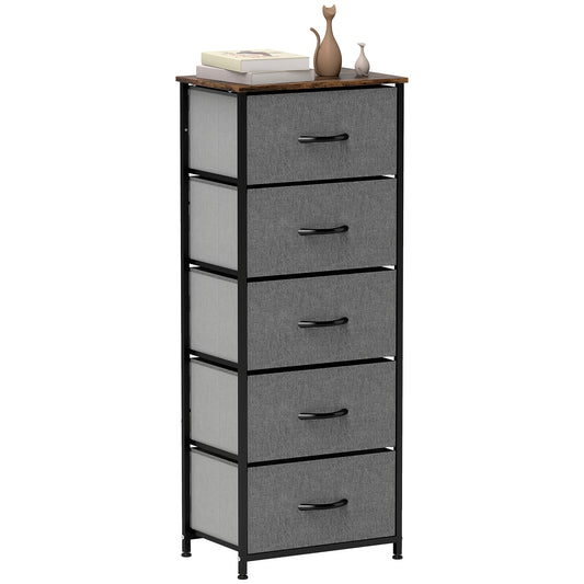 5 Drawer Fabric Chest of Drawers with Wooden Top, Rustic Brown