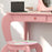 ZONEKIZ Kids Dressing Table with Mirror and Stool, Girls Vanity Table Makeup Desk with Drawer, Cute Animal Design, for 3-6 Years - Pink