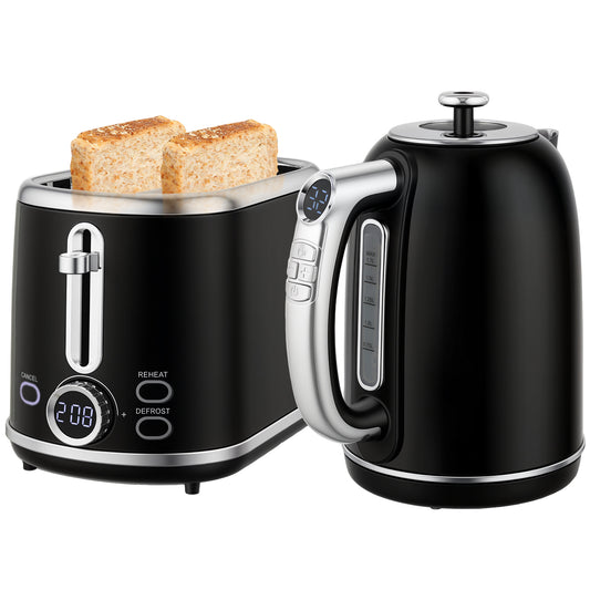 1.7L 3000W Kettle and 2 Slice Toaster with Keep Warm Memory Function