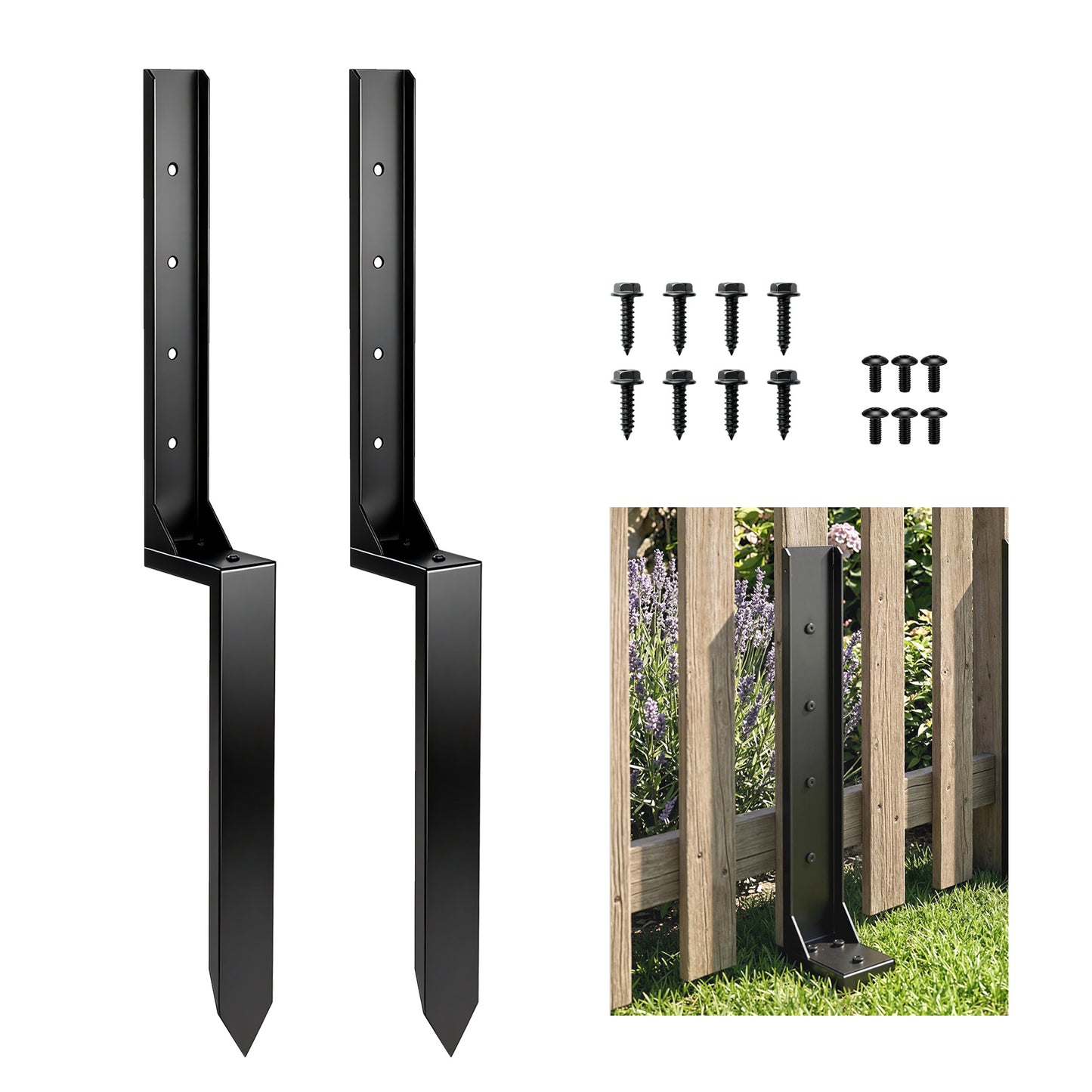 2 Pack Fence Post Repair Kit, 81 cm Heavy Duty Metal Fence Post Support with Nails Drill, Garden Ground Stake Spikes for Repairing Damaged Broken Gate, Posts, Sign Posts or Mailbox