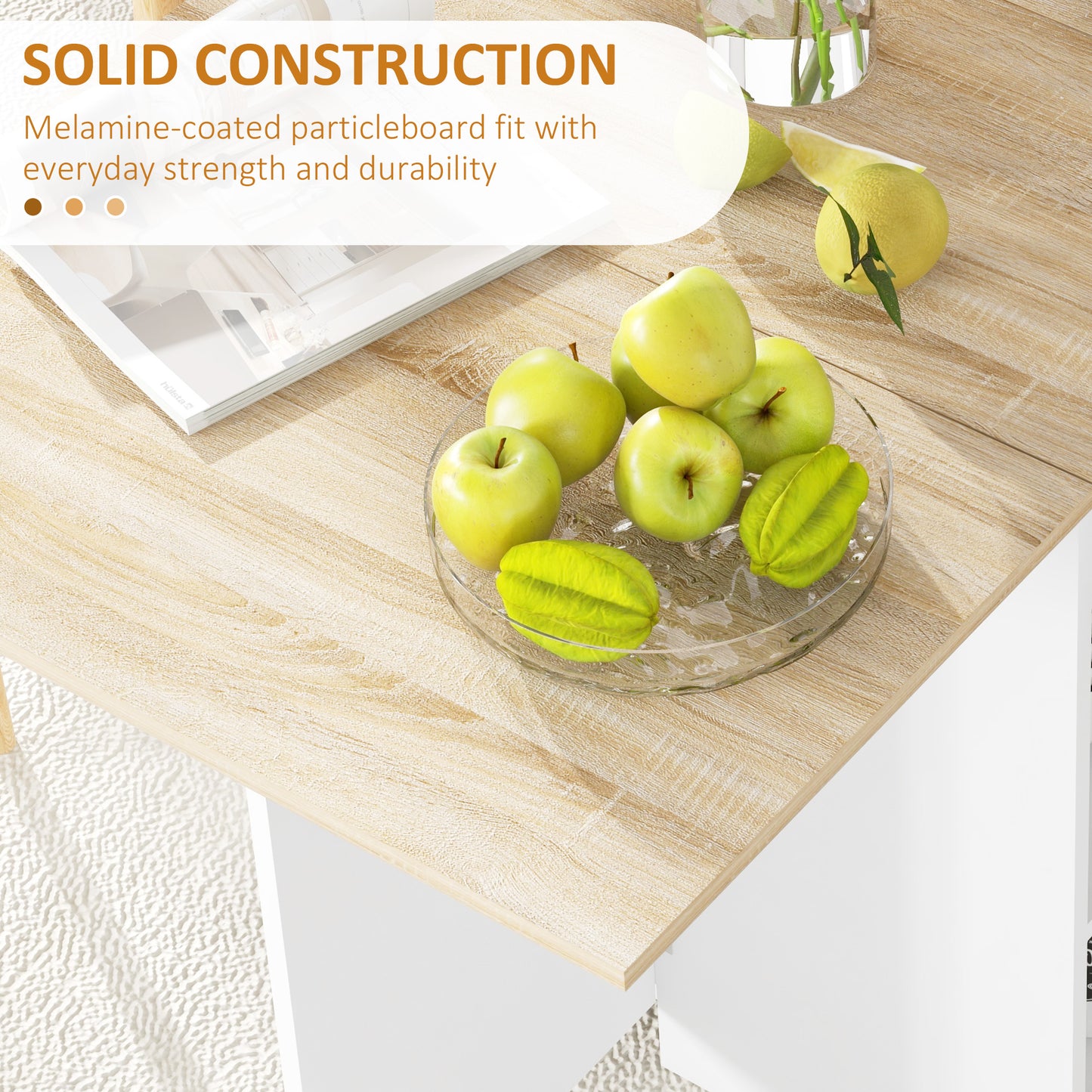 Foldable Dining Table, Drop Leaf Table with Storage for Kitchen, Oak
