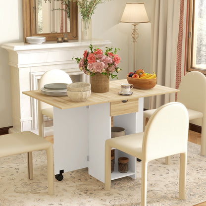 Foldable Dining Table, Drop Leaf Table with Storage for Kitchen, Oak