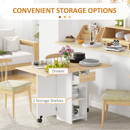 Foldable Dining Table, Drop Leaf Table with Storage for Kitchen, Oak