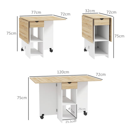 Foldable Dining Table, Drop Leaf Table with Storage for Kitchen, Oak