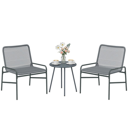 Rattan Bistro Set with 2 Chairs & Round Table for Patio, Dark Grey