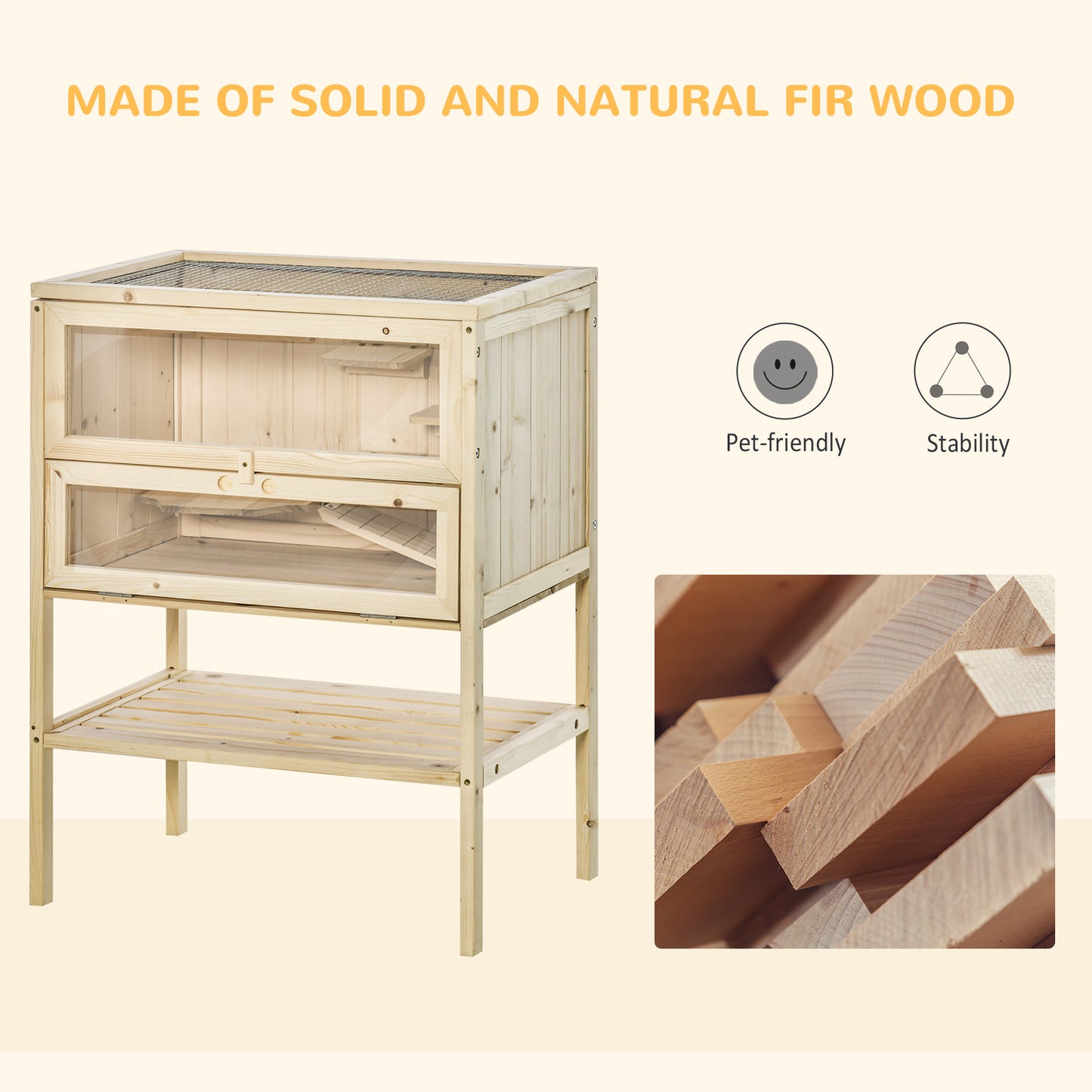 3 Tiers Wooden Hamster Cage Fir Wood Mouse Guinea Rodent Mice House Pet Play Small Animals 60L_40W_80H cm