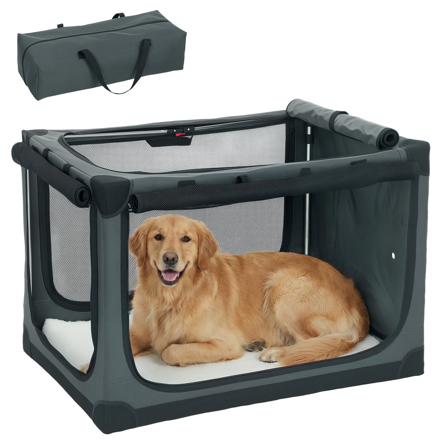 Collapsible Dog Crate Portable Pet Travel Carrier 90 x 64 x 64 cm