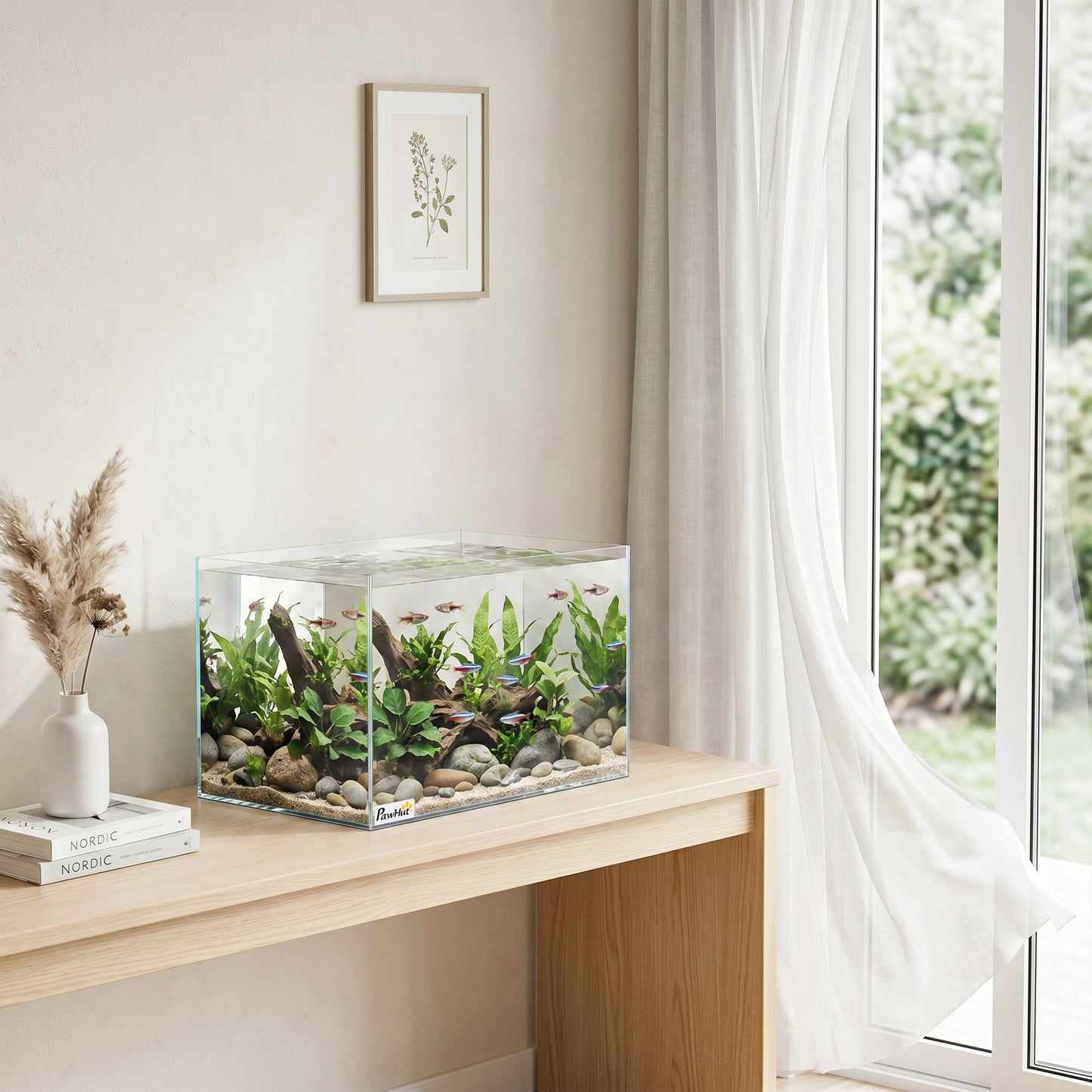 24L Fish Tank, Glass Aquarium, Small Fish Tank with Protective Base Mat, for Shrimps, Turtles, Transparent, 40 x 25 x 25 cm