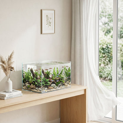24L Fish Tank, Glass Aquarium, Small Fish Tank with Protective Base Mat, for Shrimps, Turtles, Transparent, 40 x 25 x 25 cm