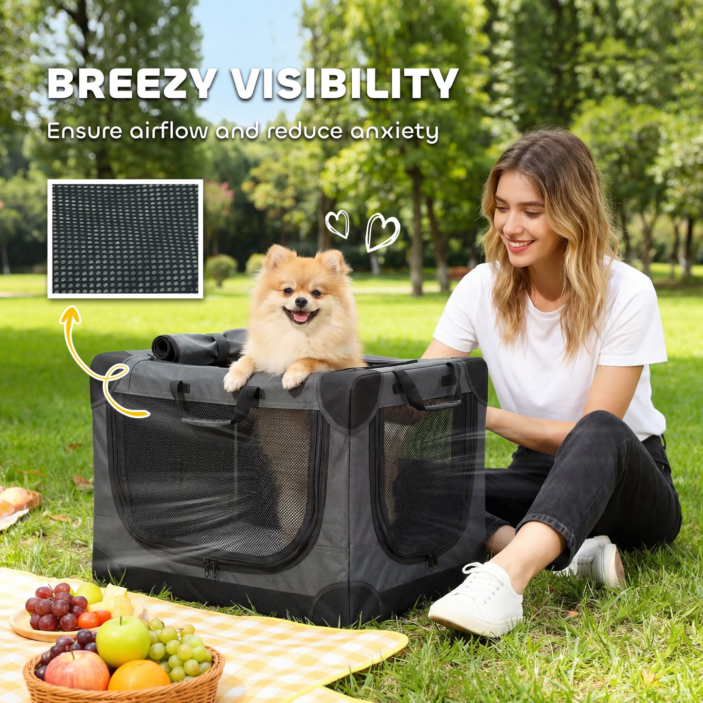 Collapsible Dog Crate Portable Pet Travel Carrier 60 x 42 x 43 cm