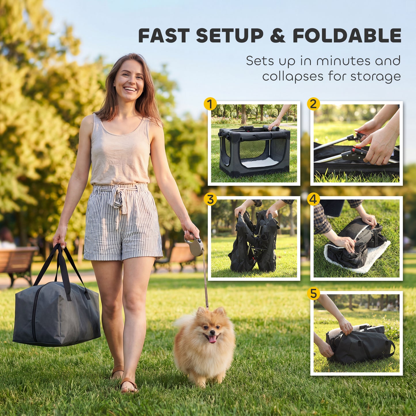 Collapsible Dog Crate Portable Pet Travel Carrier 60 x 42 x 43 cm