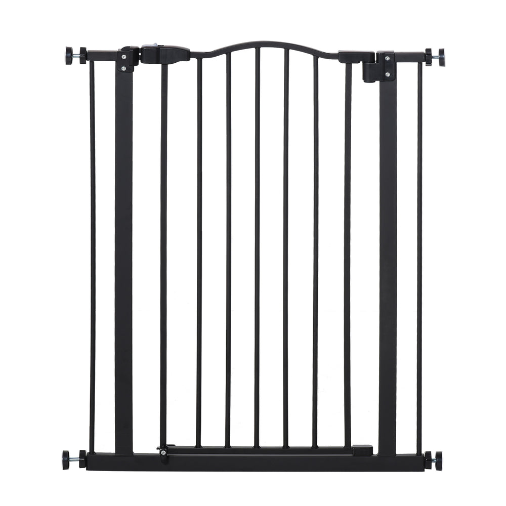 74-84cm Adjustable Metal Pet Gate Safety Barrier w/ Auto-Close Door Double Locking Easy-Open Doors Stairs Home Frames Black