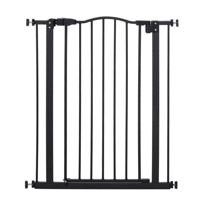 74-84cm Adjustable Metal Pet Gate Safety Barrier w/ Auto-Close Door Double Locking Easy-Open Doors Stairs Home Frames Black