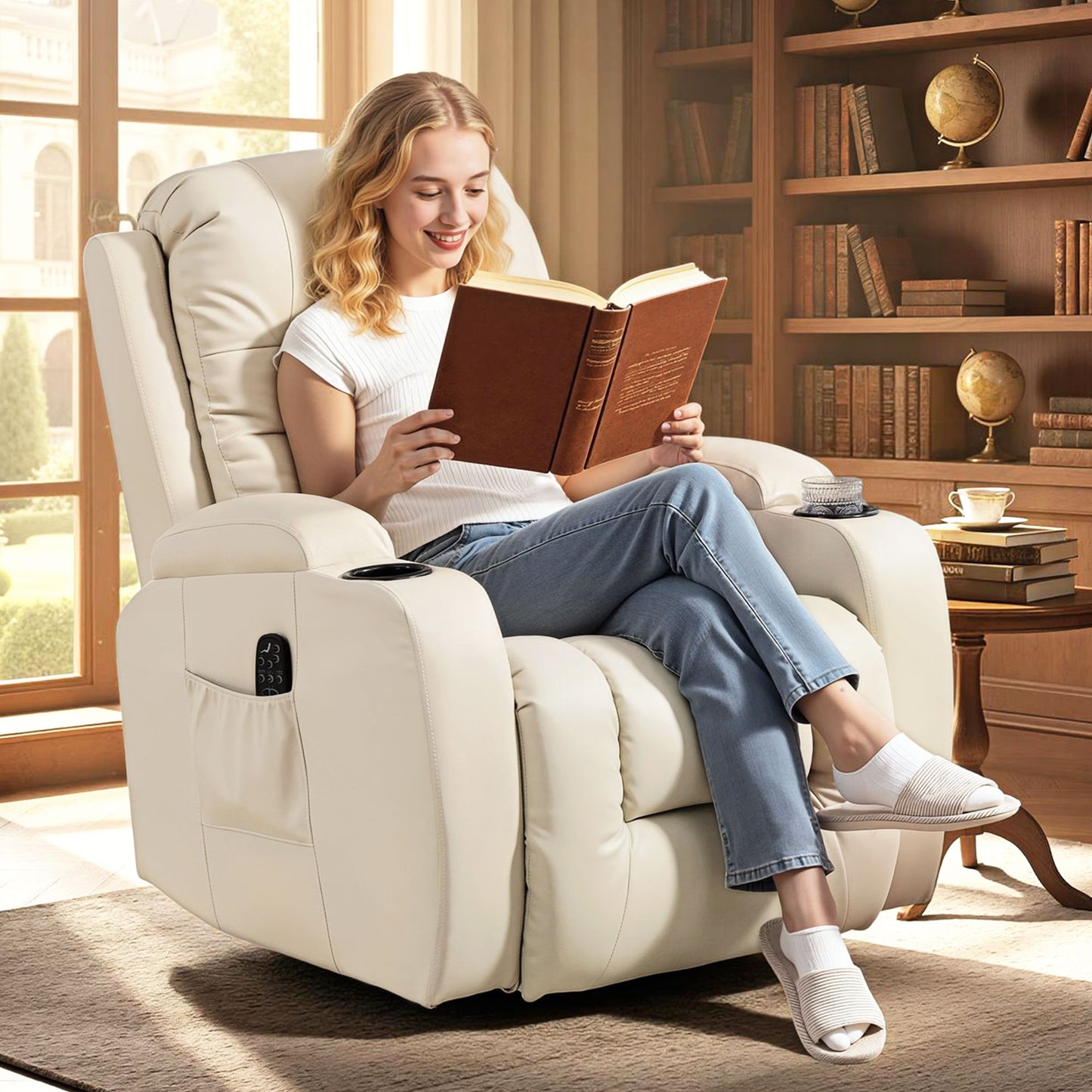 Massage Recliner Chair with 8 Vibration & Heat, Cream