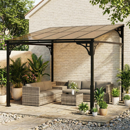3 x 2.87 m Metal Lean-to Hardtop Gazebo, Wall-Mounted Pergola