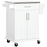 White Wooden Freestanding Kitchen Island on Wheels, Serving Cart Storage Trolley with Stainless Steel Top, Drawer, Side Handle and Rack