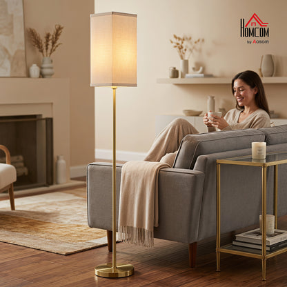 Floor Lamp, Modern Standing Lamp with Linen Shade, Gold Tone
